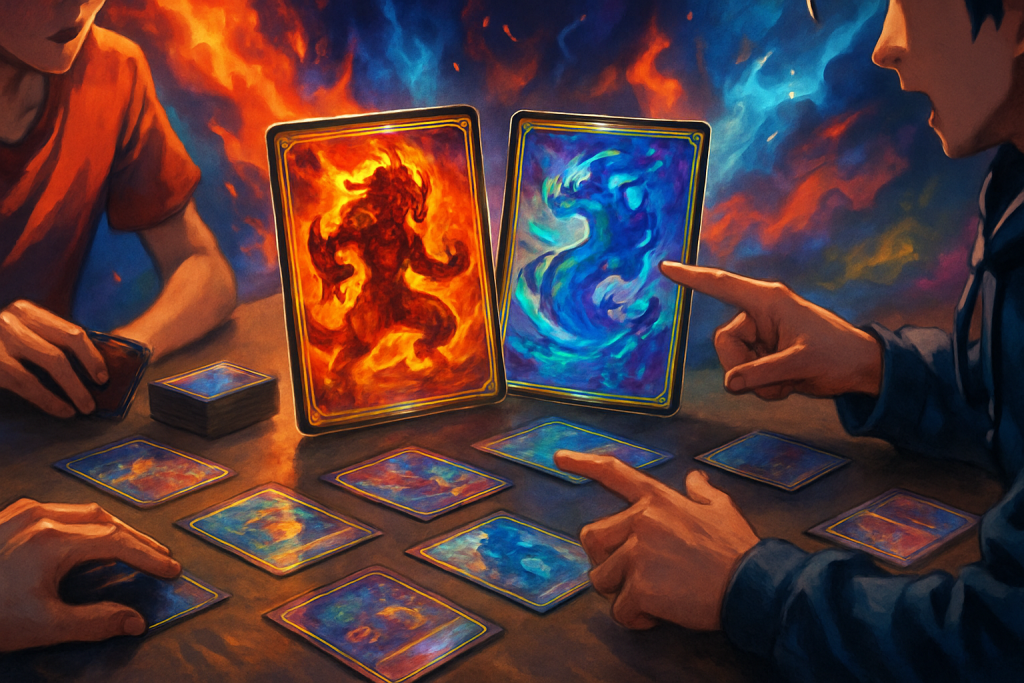 Pokémon TCG paper match with players resolving actions and tracking board state manually